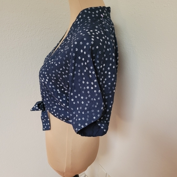 NWT Roxy Navy Polka-dot Tie Front Blouse - Picture 4 of 6